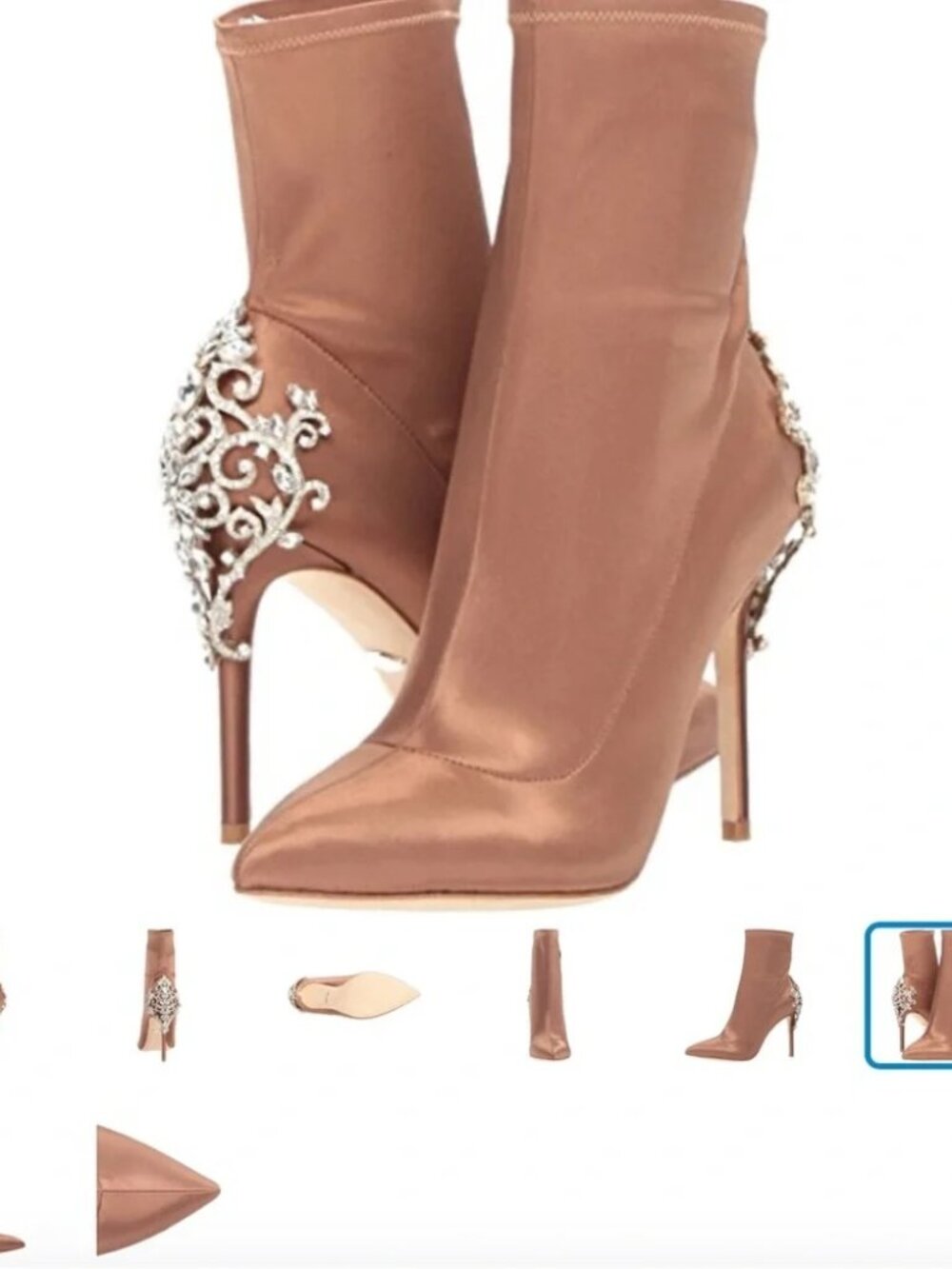Badgley Mischka Dark Nude Brown Meg Satin Stretch Crystal Booties Size 7.5